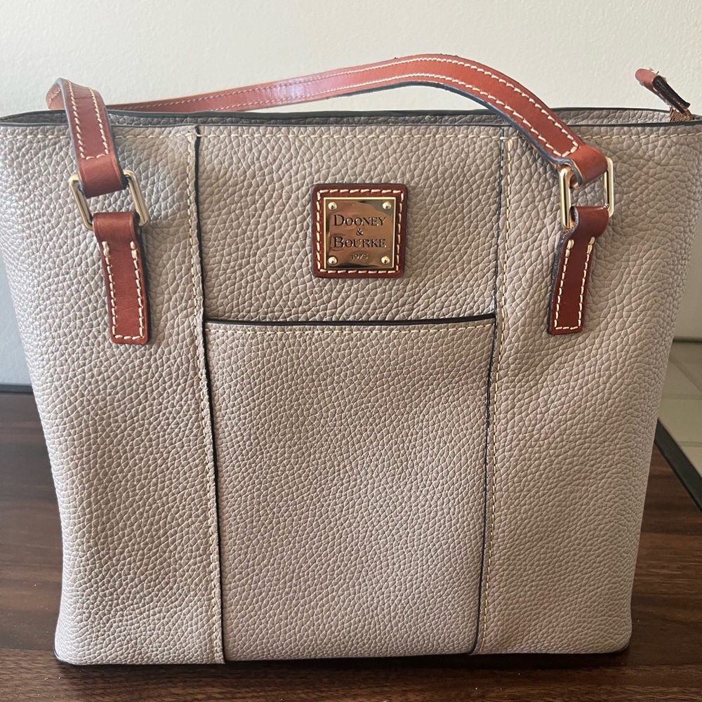 Vintage Grey and Brown Leather Dooney & Bourke bag! Like New!
